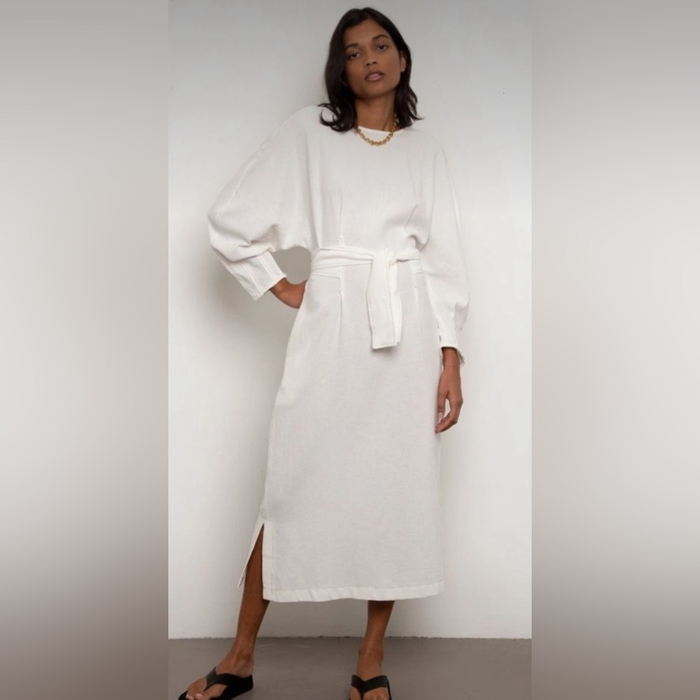 Frankie Shop contrast stitch belted dress